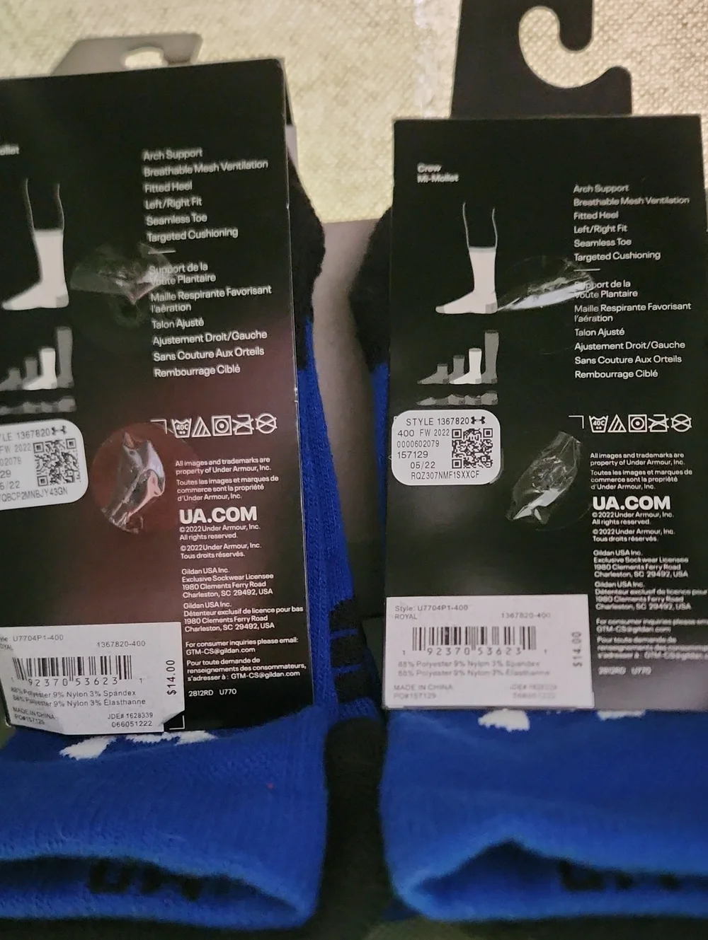 Under Armour UA Team Cushioned Crew Socks Blue Sz 7 -8.5 mens Two Packs Of 2